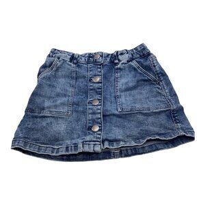 Girls Denim Skirt Blue Size 10-11 Elastic Waist Button Closure & Pockets